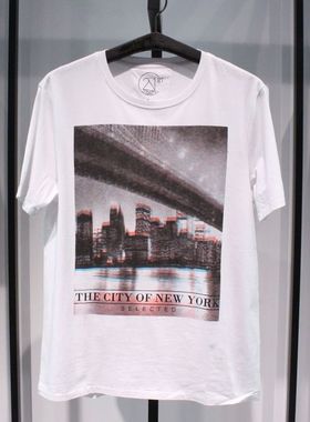 SELECTED思莱德青春流行圆领白色薄款英文字母休闲短袖半袖T恤