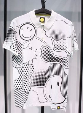SELECTED思莱德青春流行旅游笑脸印花纯棉白色休闲短袖半袖polo衫
