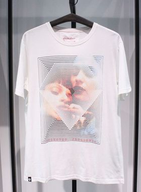 SELECTED思莱德青春流行条纹圆领夏季白色日常休闲短袖半袖T恤