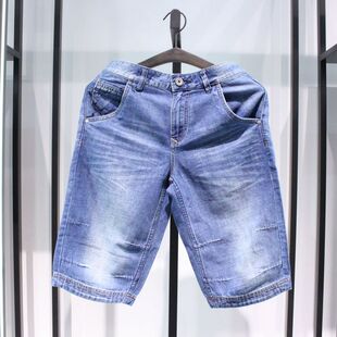 SELECTED思莱德青春流行夏季水洗直筒亚麻休闲修身牛仔短裤五分裤