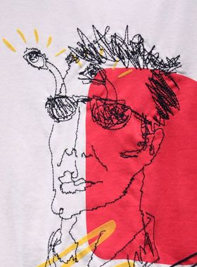 SELECTED思莱德个性抽象简笔画白色圆领纯棉休闲短袖T恤半袖T恤