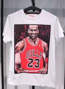 SELECTED思莱德夏季人物圆领白色篮球明星乔丹休闲短袖半袖T恤
