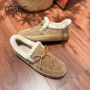 女深口加绒保暖雪地靴豆豆单鞋 OZZEG2025秋冬新款 皮毛一体乐福鞋