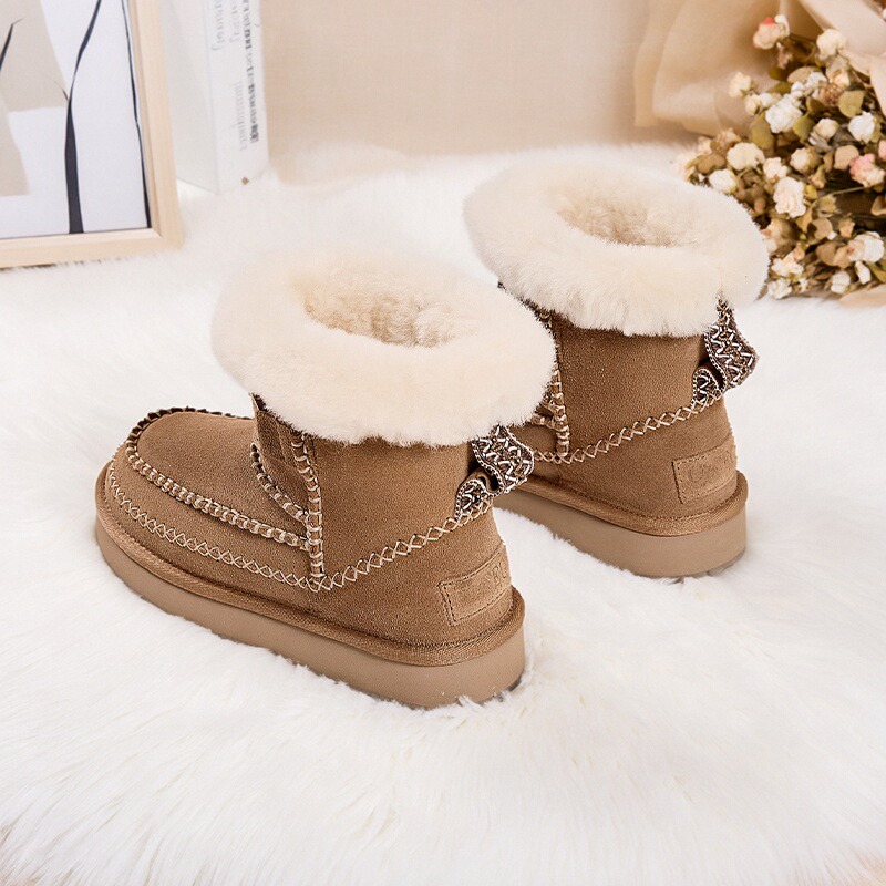 阿尔派2024羊毛复古防滑厚底棉靴