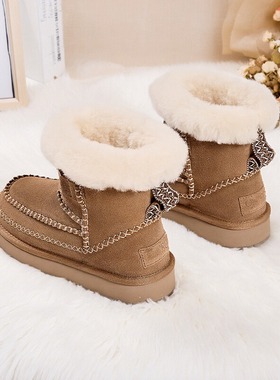 皮毛一体雪地靴女冬加绒加厚中筒靴保暖棉鞋2FDA06-1