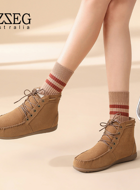 OZZEG澳泽格2025新款雪地靴女秋冬加绒保暖皮毛一体防水棉靴22D14