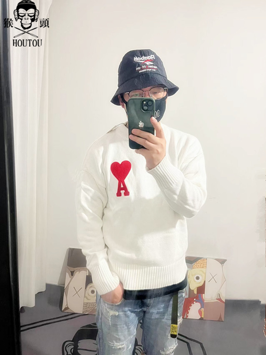 Item Thumbnail for SUPHOUTOU2023 spring white love sweater male and female youth Taoxin A black sweater ins trendy brand