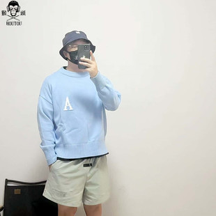 猴头2025春秋新款 青年宽松休闲原创纯色 圆领A字母毛衣男女针织衫