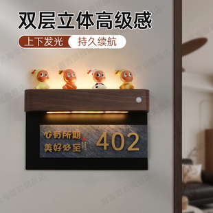高级感入户门磁吸充电感应灯发光门牌号创意立体数字家用住宅别墅LED房号牌可置物手办装饰氛围灯标识牌定制
