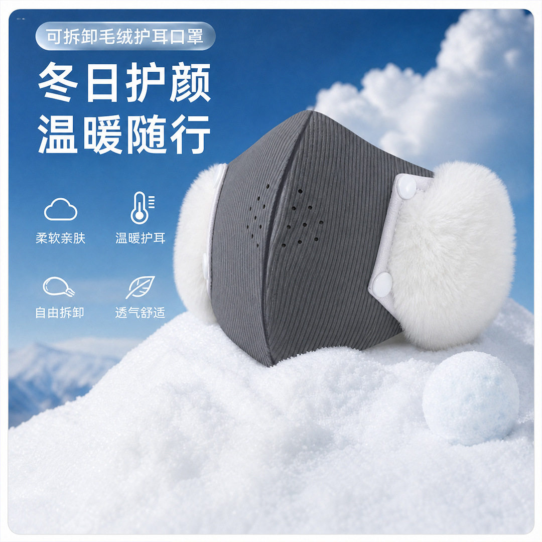 滑雪户外高颜值护耳二合一保暖口罩26秋冬新款条纹可拆卸毛绒面罩