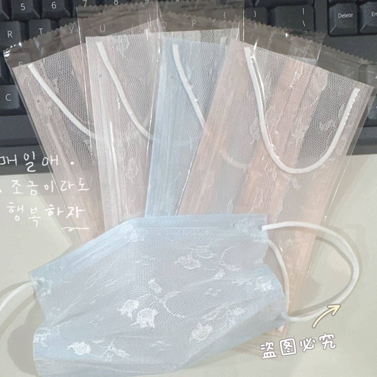 新款夏天一次性2层网纱口罩1层网纱+1层布轻薄透气白色蕾丝高颜值