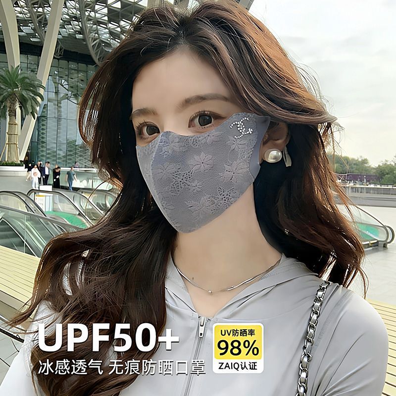 蕾丝口罩网纱高颜值女薄款刺绣防晒口罩护眼角紫外线冰丝透气口罩