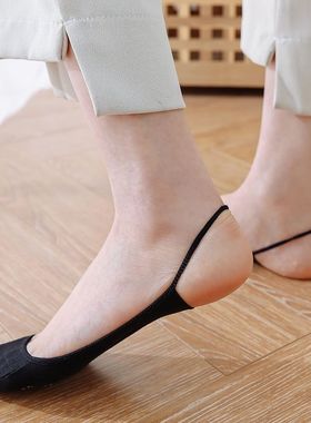女士超浅口凉鞋袜子女吊带船袜无后跟高跟鞋袜套博客夏天隐形袜底