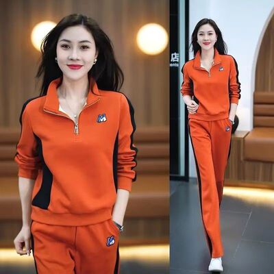 休闲运动套装女春秋季新款时尚洋气显瘦立领卫衣阔腿裤两件套