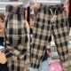 单格子哈伦裤 宽松大码 老爹裤 加绒 萝卜裤 子胖妹妹200斤女休闲高腰
