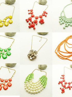 欧美风复古彩色宝石多层锁骨链