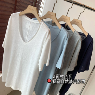 简约短袖 THEWOW 毛边V领落肩袖 清爽显瘦 T恤 布面垂顺细腻宽松阔版