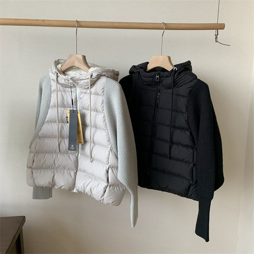 拼接假两件短款90白鸭绒羽绒服