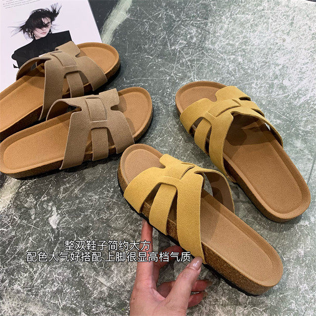 牛反绒勃肯拖鞋软厚底外穿凉鞋女
