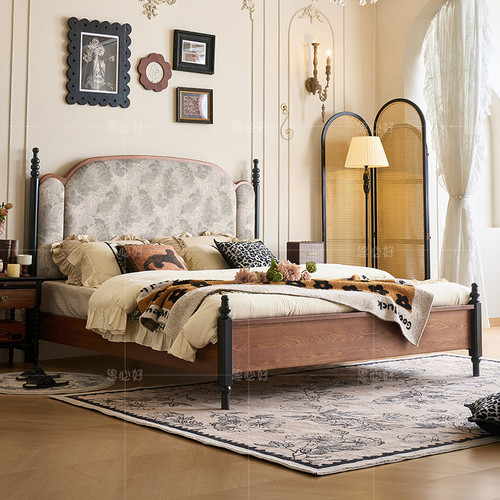 思必好法式中古风白蜡木实木床主卧高级感双人床复古床1米8大床