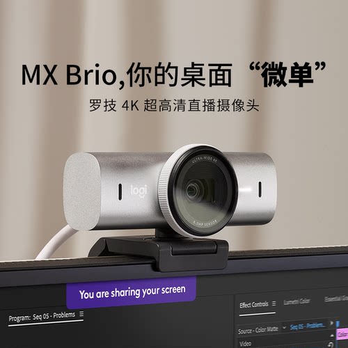 罗技MX Brio 4K超高清网络摄像头type-c办公直播降噪c1000e升级款
