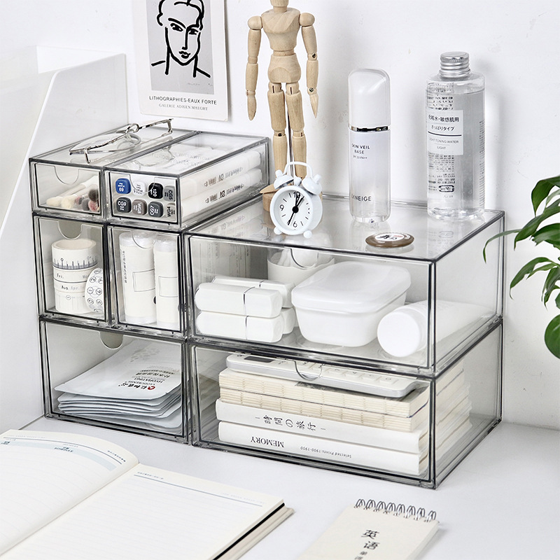 透明宫格桌面收纳盒防尘储物盒