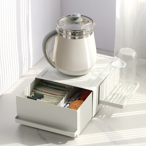 桌面咖啡机煮茶壶带抽屉收纳架