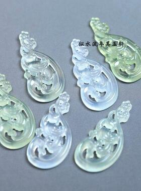 17x38mm天然岫玉镂空喜上眉梢吊坠 古风耳饰压襟汉服配饰