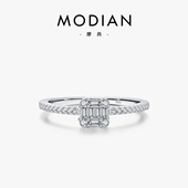 MODIAN摩典S925纯银群镶小方糖戒指女日韩小清新简约排钻食指戒女