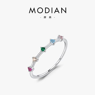 摩典日韩简约S925纯银镶嵌彩色锆石戒指女精致小巧百搭新款 细戒子