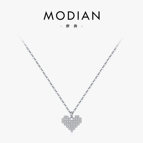 摩典心形项链女925纯银吊坠