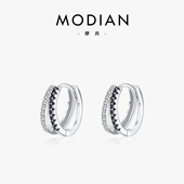 MODIAN摩典S925纯银微镶双层黑白锆石耳扣女欧美时尚 流行ins耳圈