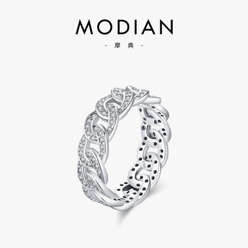 摩典925银环环相扣闪钻情侣戒指