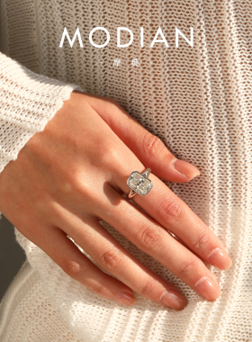 摩典莫桑钻S925纯银超闪方糖戒指