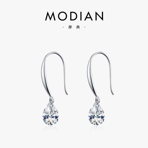 摩典925银简约时尚通勤闪钻耳环