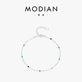 MODIAN摩典S925纯银彩色珠子手链女ins潮彩虹豆豆多巴胺圆珠手饰