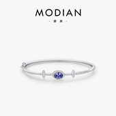 MODIAN摩典S925纯银坦桑蓝镶钻手镯女复古轻奢高级感仿彩宝手饰