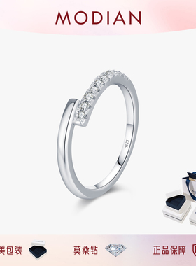 MODIAN摩典D色莫桑钻戒指女S925纯银小众设计感日韩百搭排戒指环