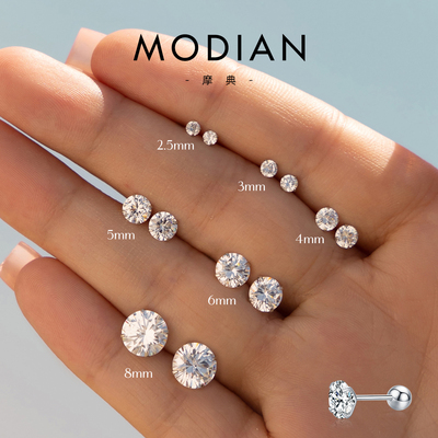 摩典S925纯银日常通勤单钻耳钉