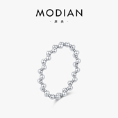 MODIAN摩典S925纯银复古小众不规则串珠银豆豆清冷感戒指食指戒