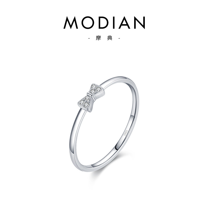 MODIAN 925纯银蝴蝶结戒指女小众设计ins食指高级感轻奢尾戒镶钻