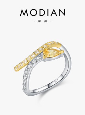 摩典S925纯银撞色闪钻蛇形戒指女