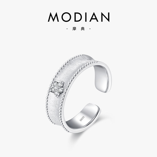 摩典925纯银哑光轻奢花朵开口戒