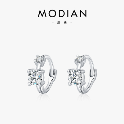 摩典S925银轻奢双钻法式精致耳圈