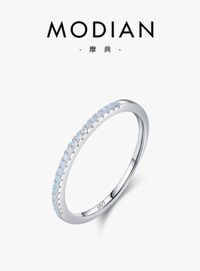 摩典S925纯银蓝色水晶戒指女时尚简约小清新甜美百搭通勤风指环