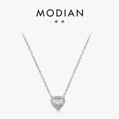 S925通体纯银镶钻爱心项链简约气质女小众设计锁骨链2020新款 ins