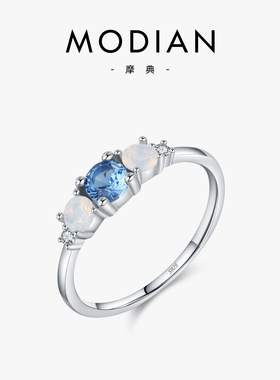 摩典S925银时尚ins镶钻水晶戒指