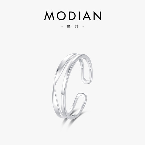 摩典925银双层光面可调节戒指女
