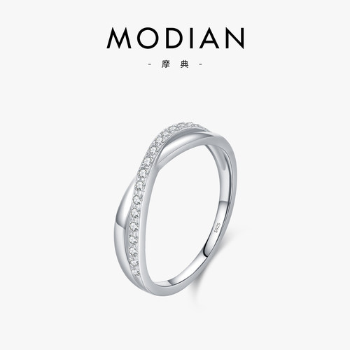 摩典S925纯银镶钻交叉情侣戒指