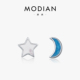 MODIAN摩典s925纯银不对称星月耳钉女韩版 小众珐琅星星月亮耳环